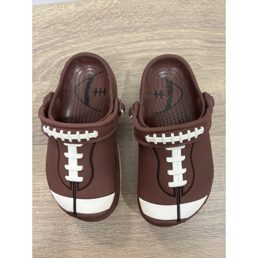Crocs Unisex Brown Cozy Clog Ultra-Light Slip-On Shoes Size 11C Football Theme